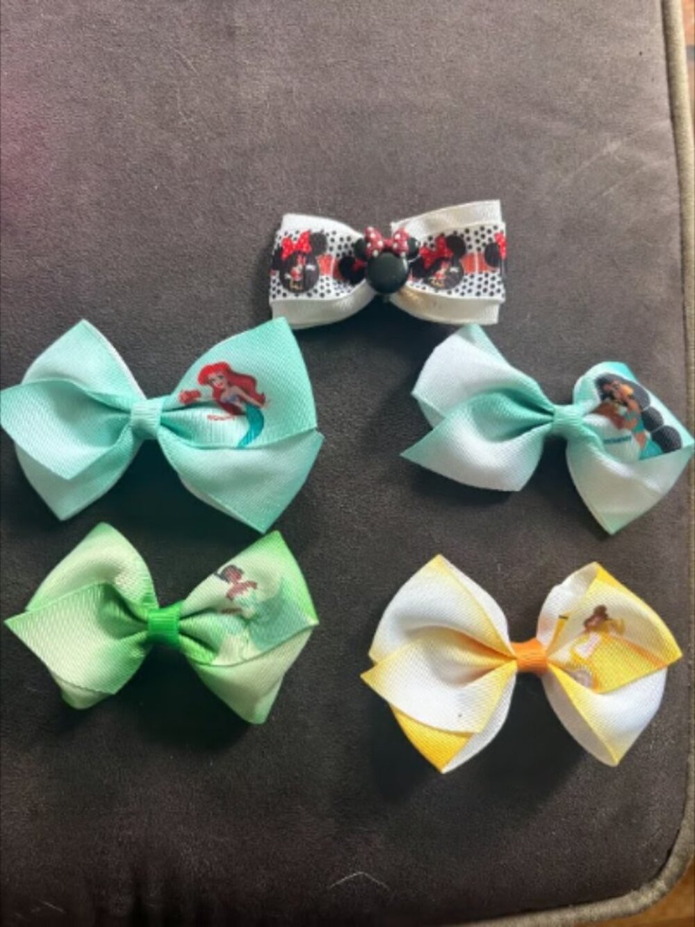 Disney Princess Hair Bows Lot - Ariel, Jasmine, Minnie Mouse